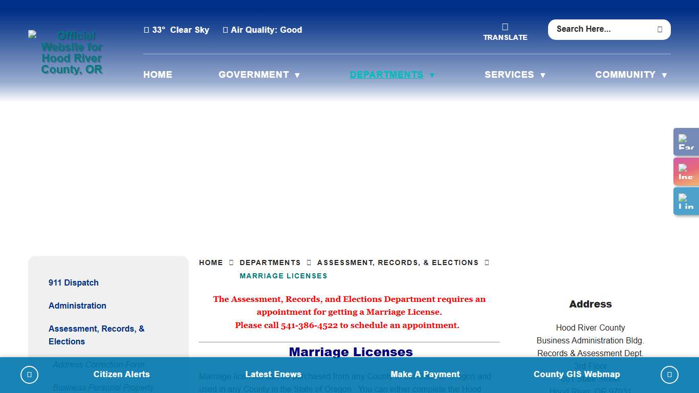 Marriage Licenses - Official Website for Hood River County, OR