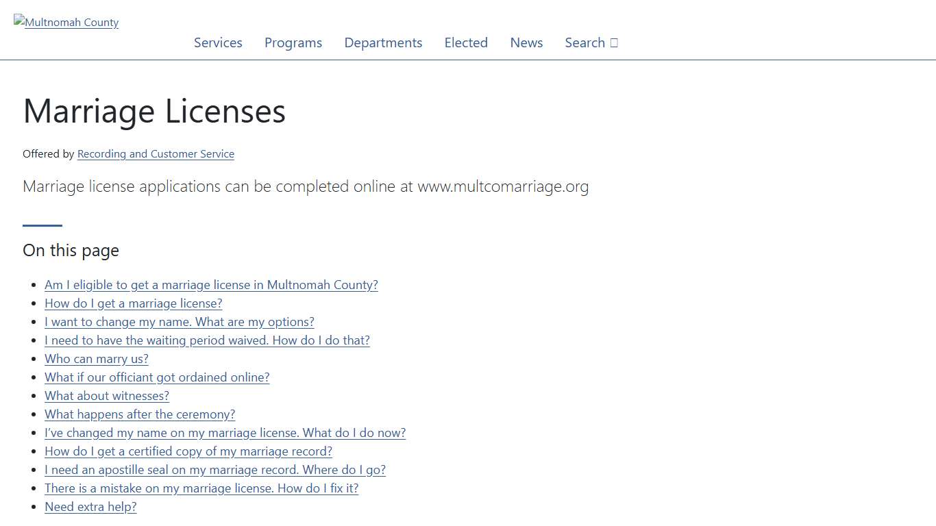 Marriage Licenses Multnomah County